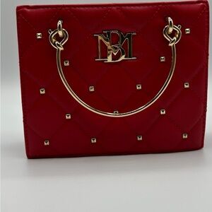 Red Quilted Handbag with Gold Accents